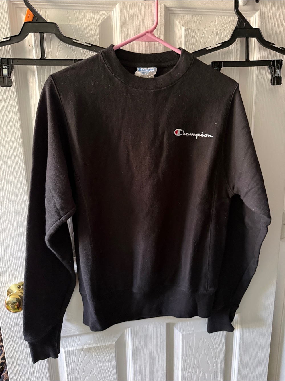 Champion Black Crewneck Sweatshirt with Embroidered Logo